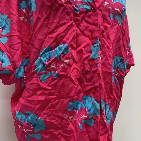Maje Clowers Blouse Shirt Floral Print Button Down Short Sleeve Pink Blue Small - Picture 5 of 11